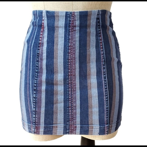 Free People Dresses & Skirts - Free People Modern Femme Striped Jean Mini Skirt XS GUC